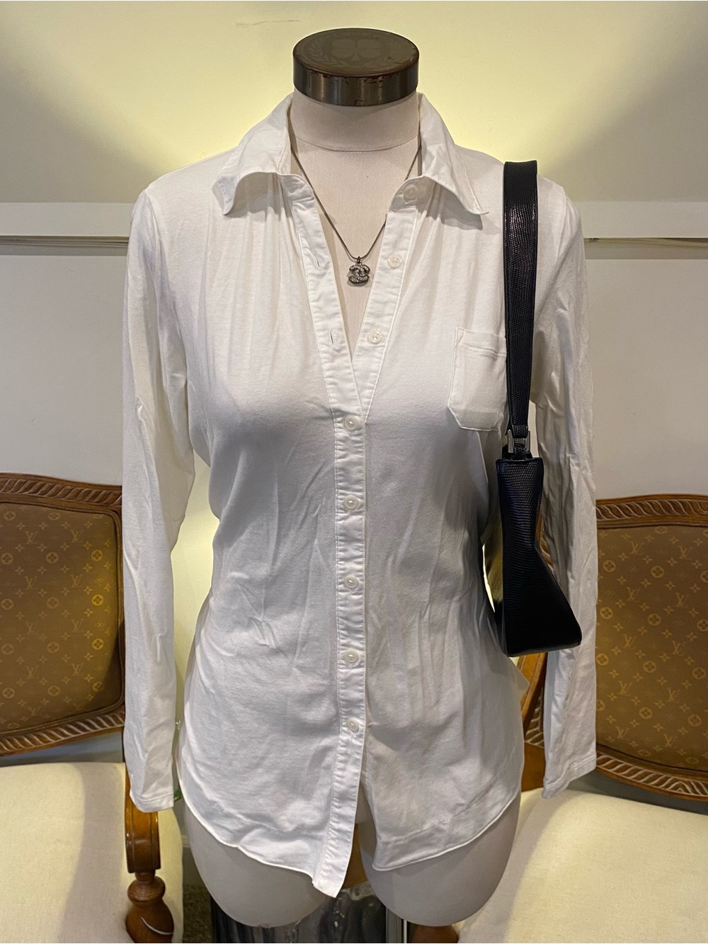 CAbi White Cotton Classic Button-Down Shirt, Size S